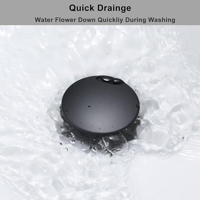 Bathroom Sink Drain, Pop Up Drain Stopper for Bathroom Sink and RV Sink, with Overflow, Matte Black Vessel Sink Drain, Built-in Anti-Clogging Strainer