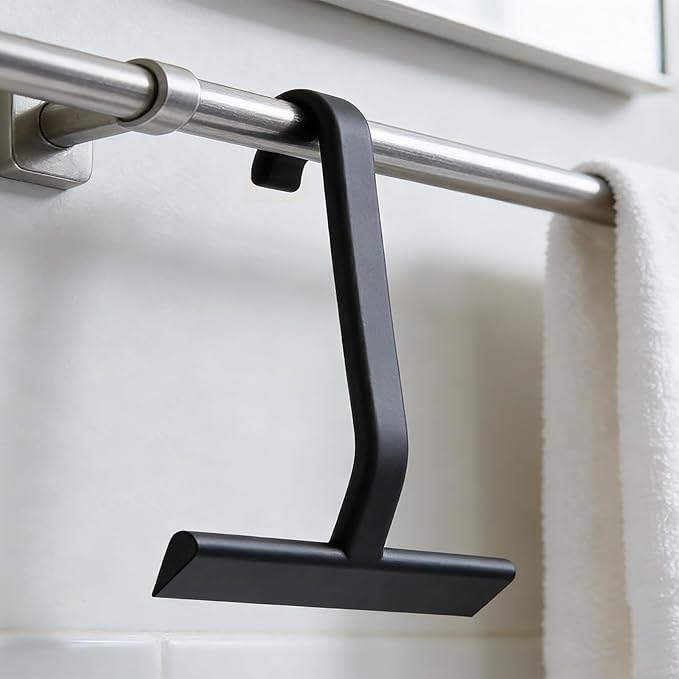 Shower Squeegee for Glass Doors - Squeegee for Shower Glass - All-One-Piece Silicone Cleaner with Built-in Hook for Bathroom, Glass, Mirror, Tile, Car & Kitchen (Black)
