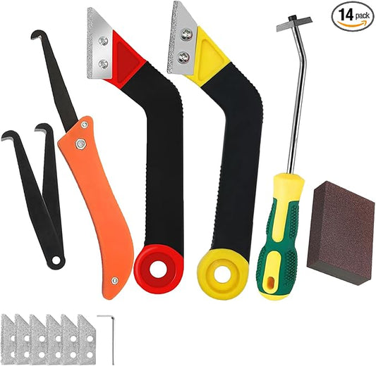 Grout Removal Tool Kit, 2 Saws with 6 Replacement Blades, Hand Grout Saw and 2 Cleaning Blades for Tile Gap Cleaning and Repair