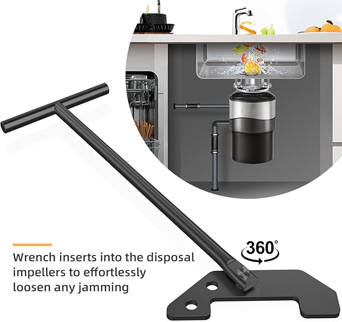 Garbage Disposer Unjamming Wrench,Garbage Disposal Wrench,Black Disposal Tool,for Remove Unclog Kitchen Sink Clogging Above the Sink (Black)