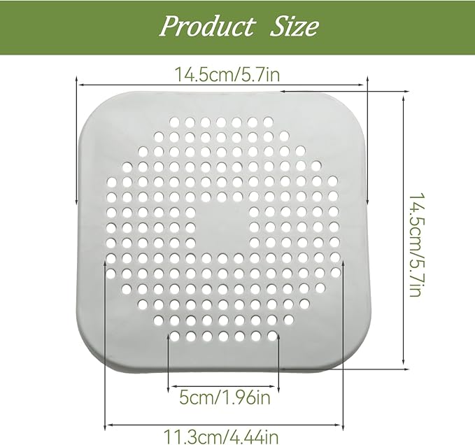 Waziaqoc 2 Pack Drain Hair Catcher, Square Silicone Hair Stopper Shower Drain Covers for Bathroom, Bathtub and Kitchen, Easy to Install and Clean(Grey)