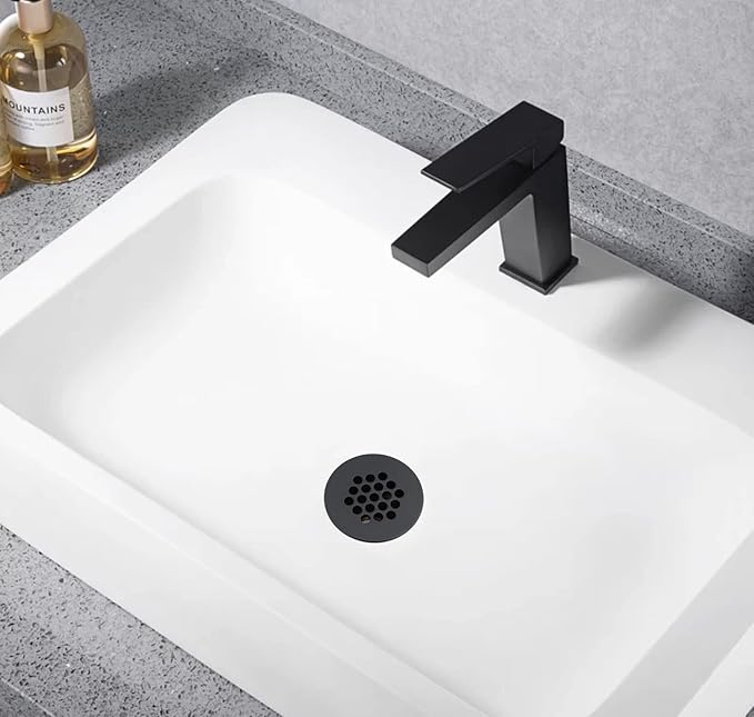 Artiwell Grid Drain Strainer Assembly Without Overflow for Bathroom Sink, C.O. Plug Lavatory Drain, Matte Black