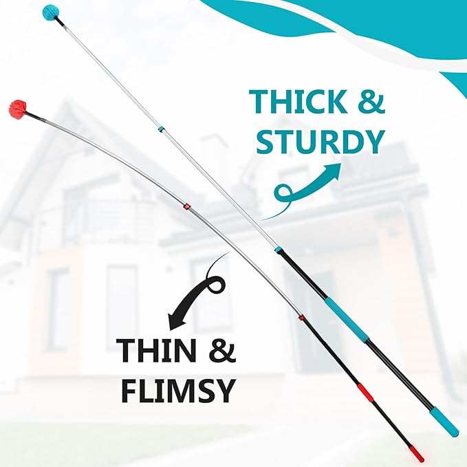 Mavriz 5-12 FT Spider Web Brush with Pole, Cobweb Duster with Extension Pole for Outdoor & Indoor Cleaning, Telescopic Long Duster for High Ceilings 20 Ft Reach