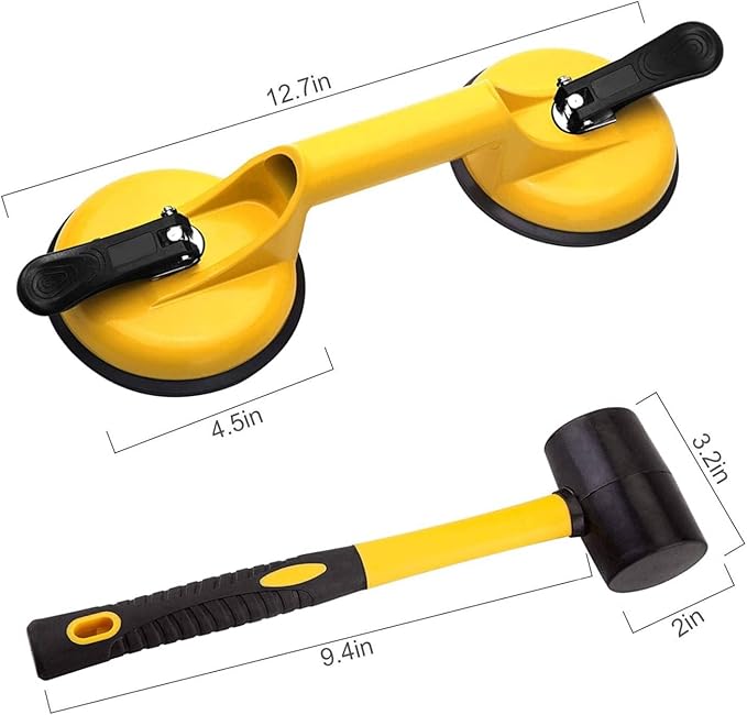Floor Gap Fixer Tool for Laminate Floor Gap Repair Include Suction Cup and Mallet (Can't use on scraped surface floor)-Yellow Kit