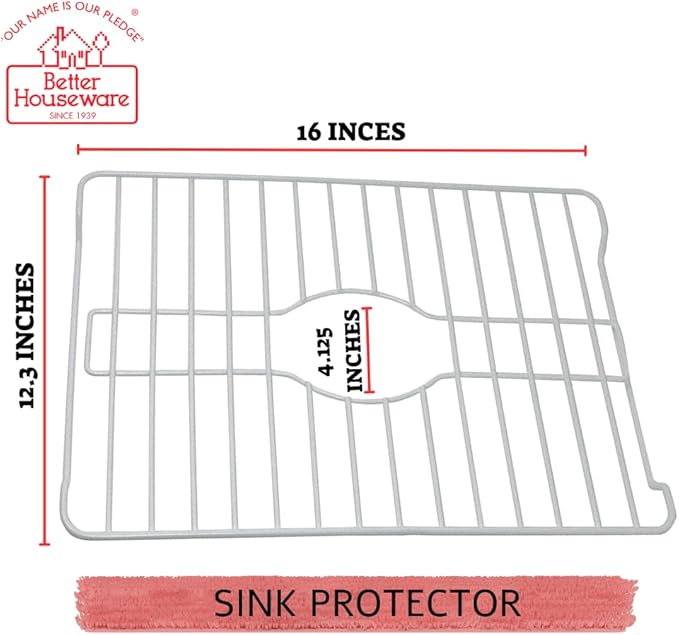 Better Houseware Sink Protectors for Kitchen Sink, Protective Metal Grid, 16x12.3x1 inches, White Kitchen Sink Mat to Shield Sink Base from Scratches, Rust-Resistant Coating, M