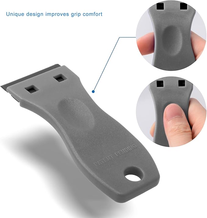 FOSHIO 2PCS Plastic Razor Blade Scraper Tool and 100PCS Plastic Blades for Gasket Remover, Sticker Remover, Labels Decal and Adhesive Remover for Windows and Glass (Grey)