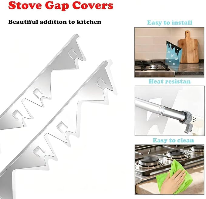 2Pcs Stainless Steel Stove Gap Covers,Adjustable Stove Gap Filler Easy Retractable Length 13.8" to 27.5", Seal Cover for Between Stove and Countertop Stove Gap Guards Range Trim Kit (SILVER)