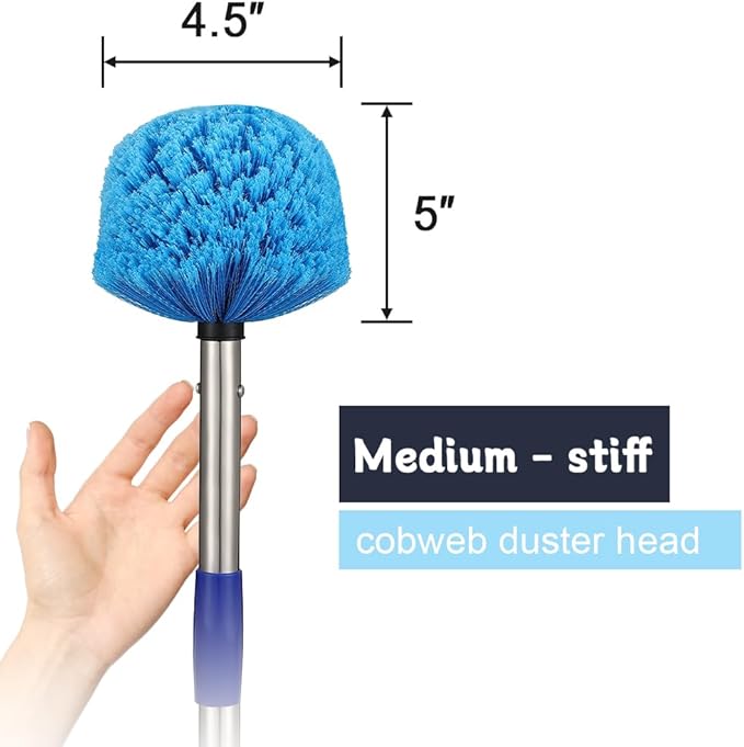 Duster with 6 FT Extension Pole - Medium Bristle Brush for Ceiling, Wall, and Indoor/Outdoor Cleaning, Lightweight Stainless Steel (6 FT)