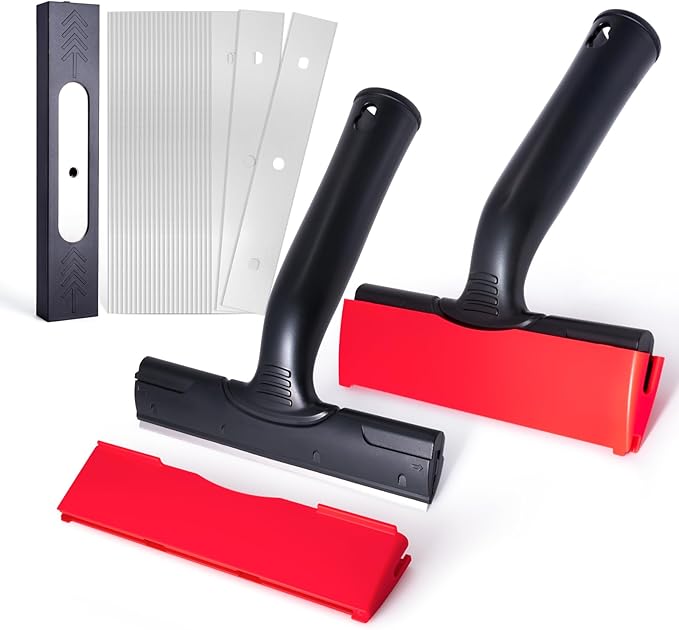 FOSHIO 2 Pack 6" Putty Knife Razor Blade Scraper Tool with Extra 25PCS Double Edge Metal Blades for Cleaning Paint, Caulk, Adhesive, Label, Decal, Sticker from Window, Glass, Tile, Floor, Stove Top