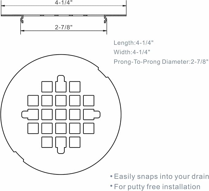 Chrome Plated Snap-in Shower Floor Drain Cover,Hidrop 4-1/4" OD Round Shower Strainer Grid, Easy-to-Install Replacement Cover Stainless Steel…