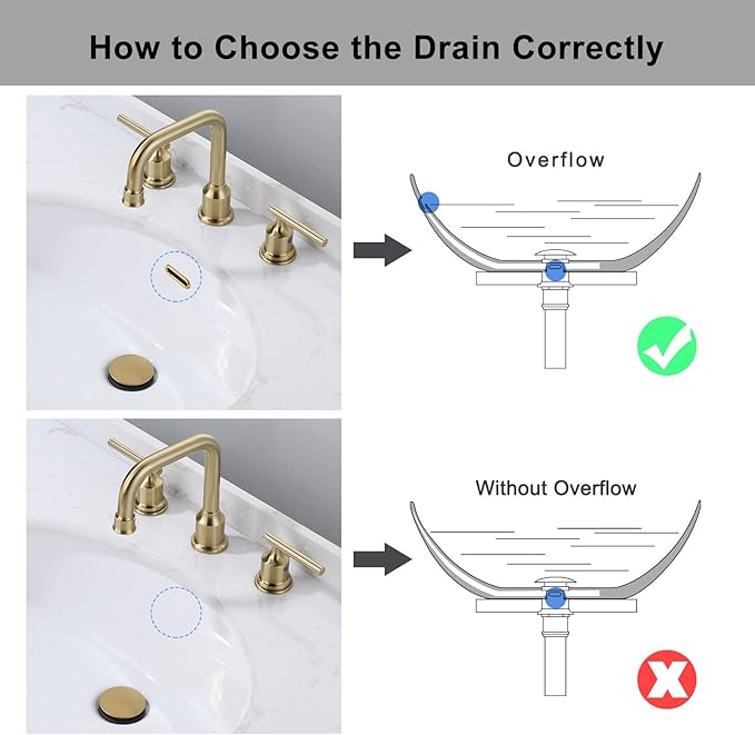 WOWOW Bathroom Sink Drain, Pop Up Drain Stopper for Bathroom Sink and RV Sink, with Overflow, Brushed Gold Vessel Sink Drain, Built-in Anti-Clogging Strainer