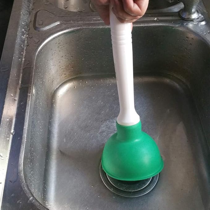 Coralpearl Drain Plunger, Small Hand Force Plumber Helper, Little 4 inch Cup Clog Remover, Tiny Rubber Unclogger in 9" Short Handle for Kitchen Sink, Bathroom Toilet, Shower Bath Tub (Green)