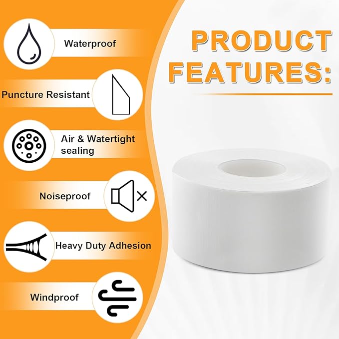 Qoqooice Window Weather Sealing Tape 2 Inch x 90 FT Weather Stripping Residue-Free Window Seal Insulation Tape for Doors Windows and Shower Glass Gaps White