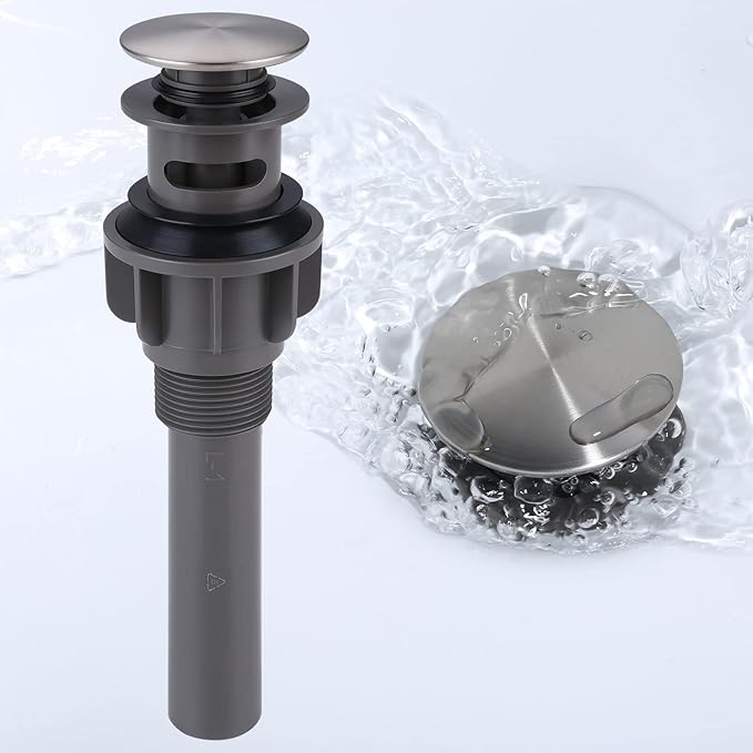 Bathroom Sink Stopper, Pop Up Drain Stopper for Bathroom Sink with Overflow, Built-in Anti-Clogging Strainer, Brushed Nickel