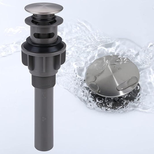Bathroom Sink Stopper, Pop Up Drain Stopper for Bathroom Sink with Overflow, Built-in Anti-Clogging Strainer, Brushed Nickel