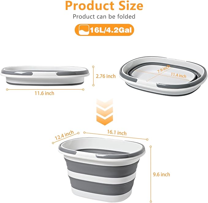 Upgraded 16L Collapsible Bucket (2-Pack) - Lightweight & Portable Water Buckets for House Cleaning, Camping, and Storage - Space-Saving & Multi-Use (Blue)