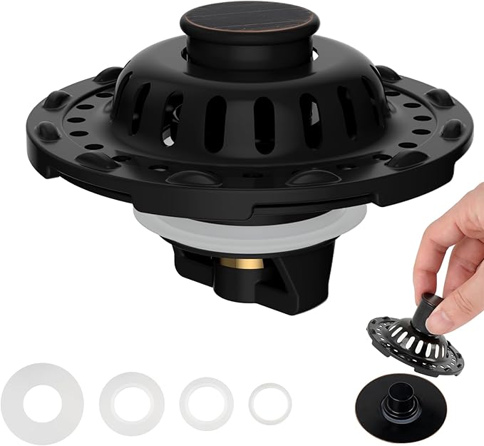 Universal Bathtub Drain Stopper Shower Hair Catcher Bathroom Sink Strainer, Tub Stopper with Visible Top Strainer, Brass Metal 3 in 1 Pop-up Stopper for Standard 1.1''~2.36'' Hole, Oil Rubbed Bronze