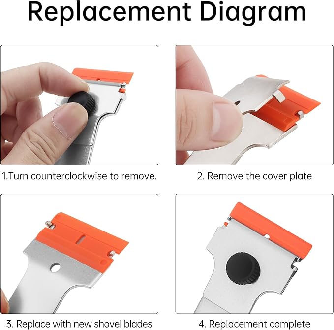 Razor Blade Scraper, Long Handled Scraper with 10 Extra Replacement Blades, Cleaning Scraper for Removing Stickers, Paint, Caulk, Label, Grease from Window, Car Glass, Windshield, Stove
