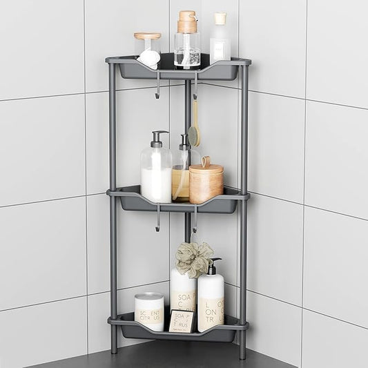 ODesign 3 Tier Floor Standing Corner Shower Caddy Organizer Plastic Metal Splicing Shelf Storage Rack for Bathroom