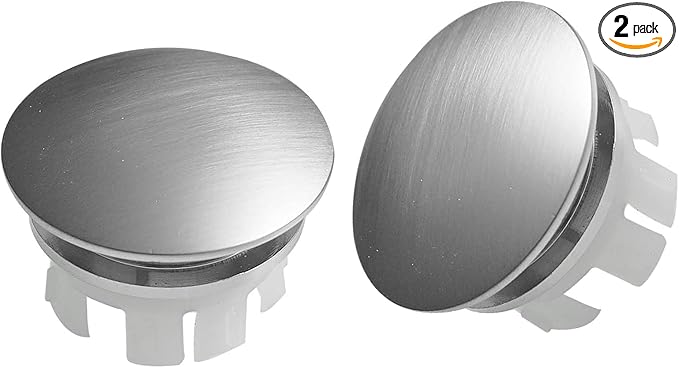 BWE Sink Basin Trim Overflow Cover Brass Insert in Hole Round Caps Brushed Nickel Finish Double