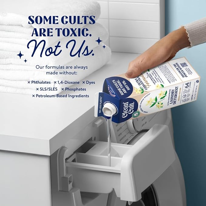Cleancult Ultra Concentrated Liquid Laundry Detergent, 192 loads (96 oz), Long Lasting Scent, 90% Less Plastic, No Harsh Chemicals, Neroli Vetiver, Defeats Stains & Odors, HE/Standard Compatible
