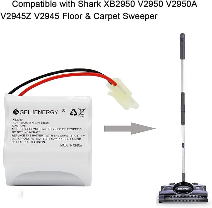 XB2950 Battery Pack 7.2V 1200mAh Battery Compatible with Shark XB2950 V2950 V2950A V2945Z V2945 Floor & Carpet Sweeper(1 Pack)