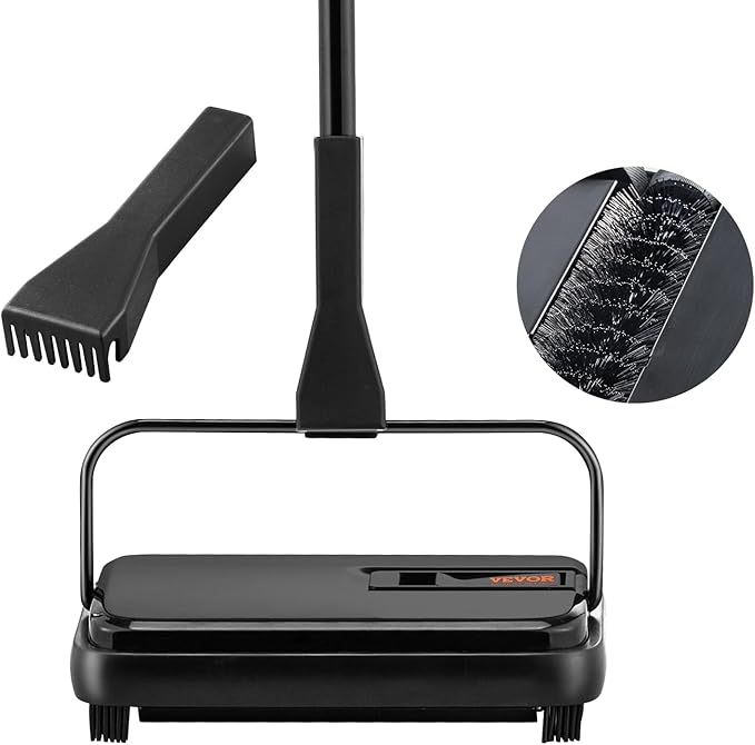VEVOR Carpet Sweeper, 7.87 in Sweeping Paths, Floor Sweeper Manual Non Electric, 300 ml Dustbin Capacity with Comb for Home Office Rugs Hardwood Surfaces Wood Floors Laminate, Cleans Dust Pet Hair