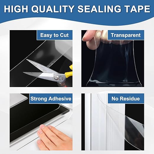Transparent Window Weather Sealing Tape 2IN x 35 yd Draft Isolation No Residue Removable Adhesive Waterproof Windows Doors Shower Glass AC Units Ideal for Winter Seal & Summer Cold Air Loss Prevention