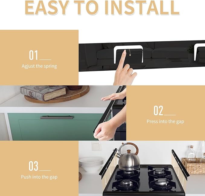 Stove Gap Covers 316 Stainless Steel,Stove Gap Filler,Heat-Resistant Oven Side Gap Filler,Between Stove and Counter Slide In Range Trim Kit for Kitchen,2 Pack (23.2” Shiny Black)