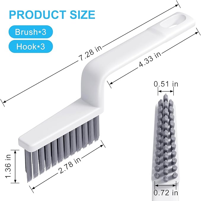 V-Shaped Grout Cleaner Brush, 3 Pcs Grout Brushes for Tile Floor, Handheld Grout Cleaning Brushes Set with 3 Hooks for Shower, Bathroom, Kitchen, Home Use, Stiff Bristle