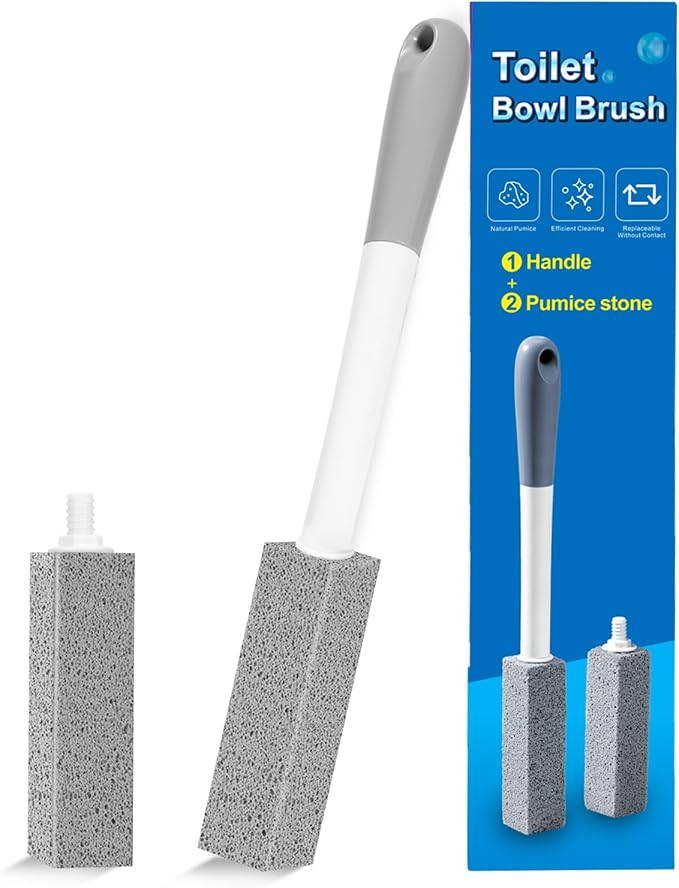 2 Pack Toilet Pumice Stone with Extra Long Handle,Pumice Stone Toilet Bowl Cleaner,1 Cleaning Handle, 4 No Touch Replaceable Piedra Pomez for Cleaning Toilets, Bathtubs, Grills, Swimming Pools, Sinks