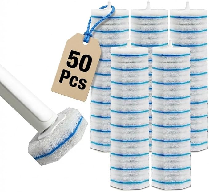 40 Disposable Toilet Brush Replacement Pads, Wall Mounted Toilet Holder Set Toilet Cleaning System Starter Kit, Toilet Stick Pads (Blue)