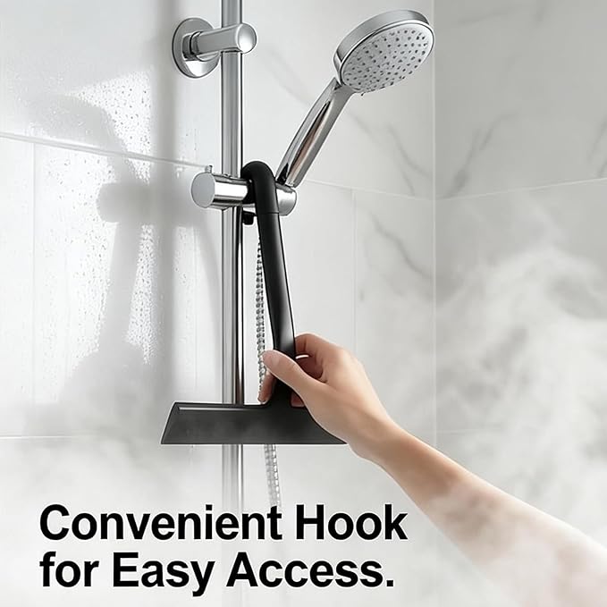 Shower Squeegee for Glass Doors, Hang Anywhere Silicone Shower Squeegee with Hook Design for Easy Hanging and Cleaning (Black)