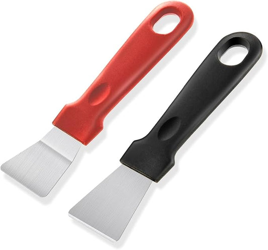 2Pcs Cleaning Scrapers, Scrapers for Ovens Stoves Induction Hob Freezer Stainless Steel Scraper Corner Seam Cleaning Tools Putty Scraper with Plastic Handle for Kitchen(2Pcs)