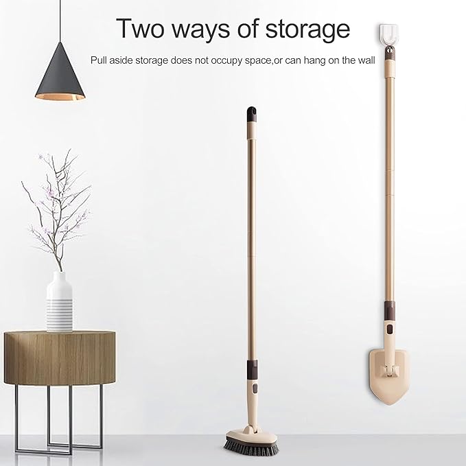 Eyliden Floor & Tub Scrub Brush, 2-in-1 Shower Floor Scrubber - 1 Stiff Bristles Brushes & 2 Non-Scratch Pads, 180°Swivel Head, 49" Adjustable Handle - Deep Cleaning Tub Bathroom Tile Kitchen Sink