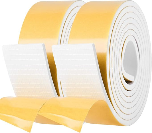 Kikerike Self Adhesive Foam Tape Weatherstrip 2in x 1/4in x 13Ft High Density Foam Insulation Strips Seal Weather Stripping with Strong Adhesive for Door and Window Sound Isolation Soundproofing