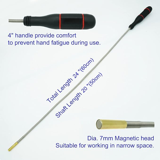 24‘’Magnetic Pickup Tool, Flexible Long Handy Reaching Assist Tool, Bend-It Magnet Snake Picker, Bendable Magnetic Sweepers for Home Sink Drains' Car Keys, USB's, Bolts, Nuts, Screws Pick up