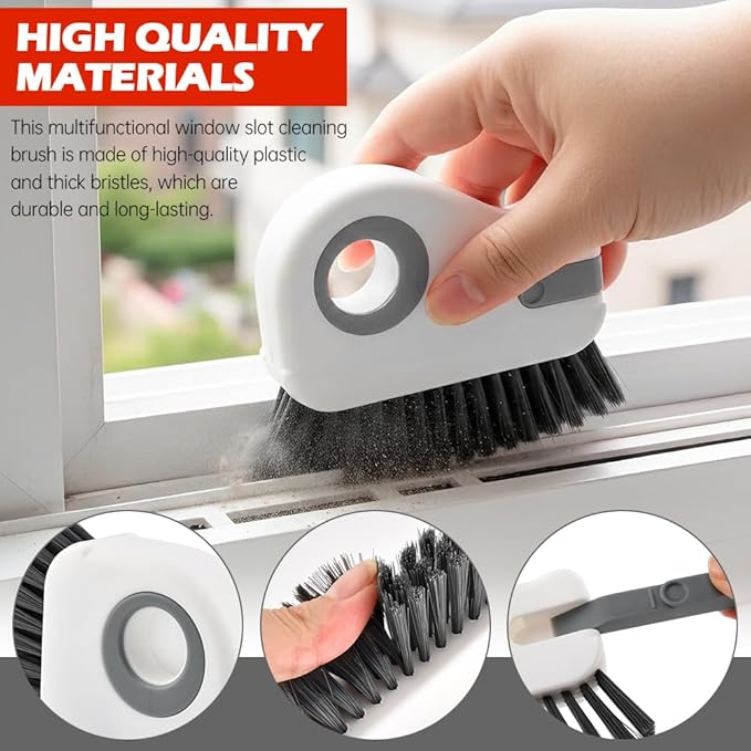 Groove Cleaning Brush 2 in 1 Grout Cleaner Tool Grip Brush, Multifunction Window Track Cleaner with Hard Bristle and Scraper Cleaning Brush for Sliding Door Track, Window(Color:White)