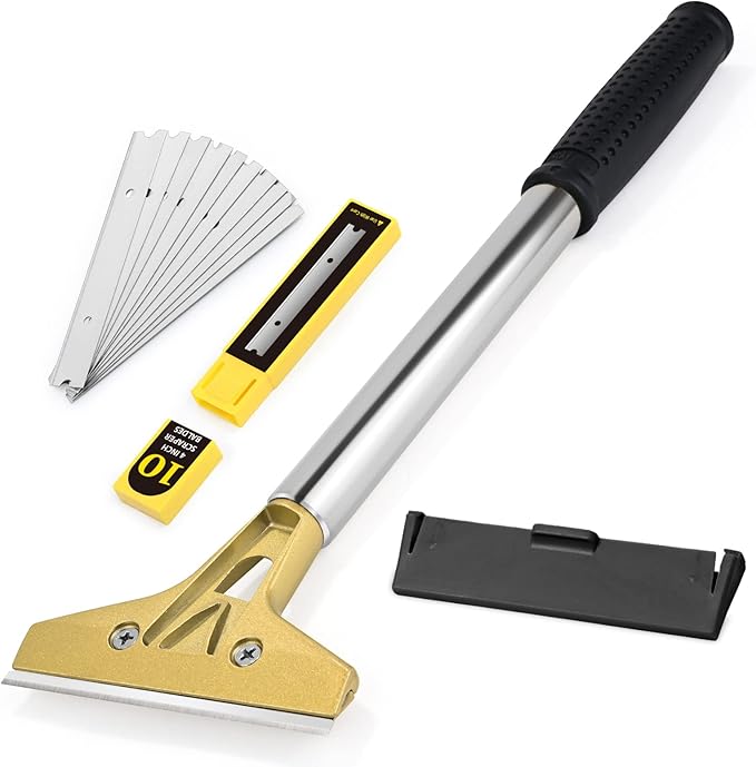EHDIS Flat Top Grill Scraper Razor BladeGlass Scraper Tool, 4 Inch Metal Blade Kitchen Scraper for Cleaning Griddle & Flat Top Grill for Diner, Bar, Hotel, Restaurant
