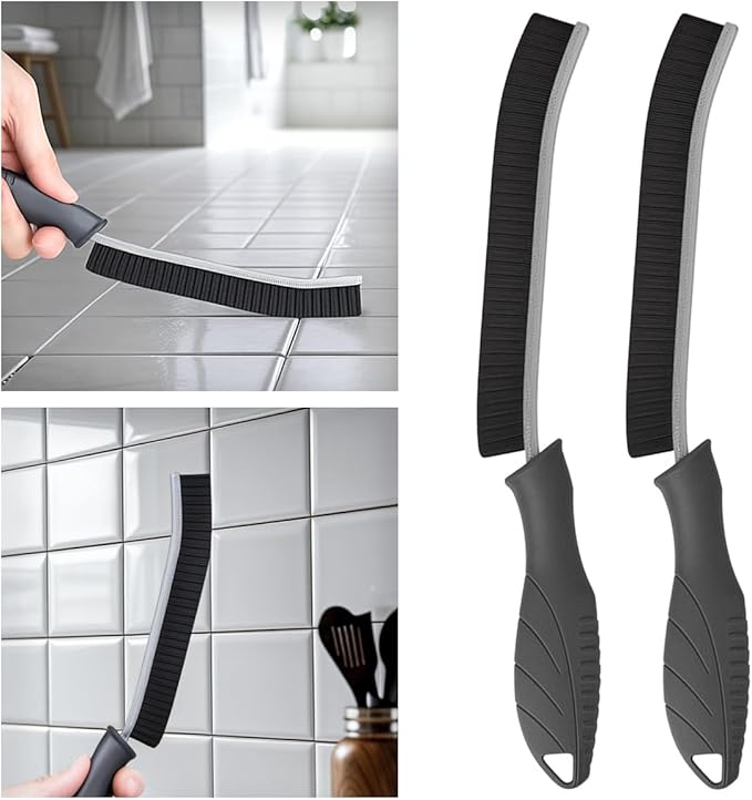 2 Pack Cleaning Brush, Grout Brush, Hard Bristle Crevice Cleaning Brush, Multifunctional Deep Cleaning Supplies for Swimming, Walls, Shower, Bathroom, Tile, Kitchen,Tub, Sink, Toilet (2, Grey)