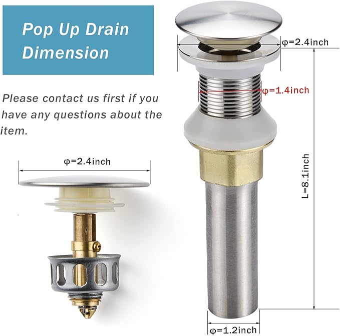 Bathroom Sink Drain,5 Pack Drain Stopper Bathroom Sink Without Overflow,Pop Up Drain Assembly with Detachable Strainer Basket,Built-in Anti-Clogging Strainer,Stainless Steel Brushed Nickel