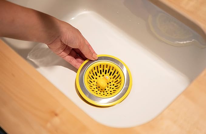 Joie Quack Kitchen Sink Strainer Basket, Fits All Standard Sinks, Stainless Steel, Cute Garbage Disposal Drain Cover, 4.5-Inch, Yellow Duck