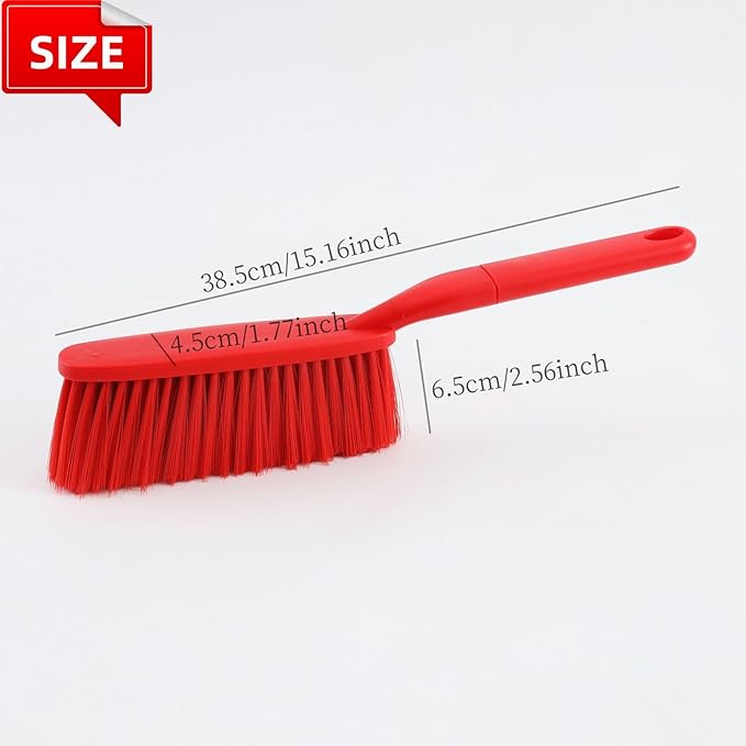 1 Pack 15" Hand Broom Brush,Soft Bristle Cleaning Brush,Crumb Debris Sweeping Brush,Dusting Brush,Comfort for Bed Car Couch Desk Sofa Furniture Clothes,Small Particles Hair Remover(Red)