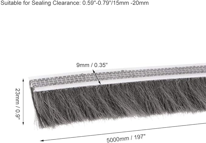 uxcell Brush Weather Stripping, Adhesive Felt Door Seal Strip Weatherstrip Door Sweep Brush for Door Window 197Inch l x 0.9 Inch W (5000mm x 23mm) Gray