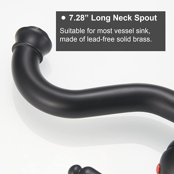 Black Vessel Sink Faucet Tall Farmhouse Single Hole Single Handle Vanity Lavatory Matte 360° Swivel for Bathroom with Pop Up Drain Without Overflow