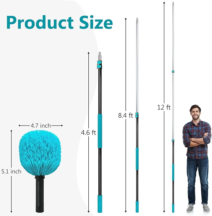Mavriz 5-12 FT Spider Web Brush with Pole, Cobweb Duster with Extension Pole for Outdoor & Indoor Cleaning, Telescopic Long Duster for High Ceilings 20 Ft Reach