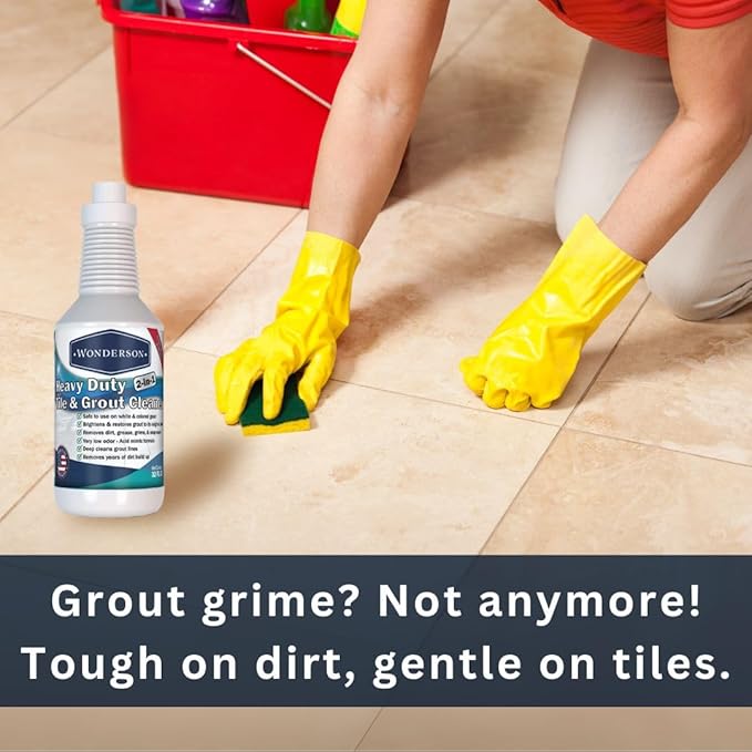 Wonderson Professional Strength 2-in-1 Heavy Duty Tile & Grout Cleaner with Acid Mimic Formula for White & Colored Grout with Ceramic or Porcelain Tiles - 32oz - 6 Pack