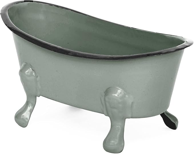 Rustic Enamel 1 Piece 5.5" Metal Clawfoot Mini Bathtub Soap Dish Mini Bath Tub Decoration Clawfoot Tub Soap Caddy Grey