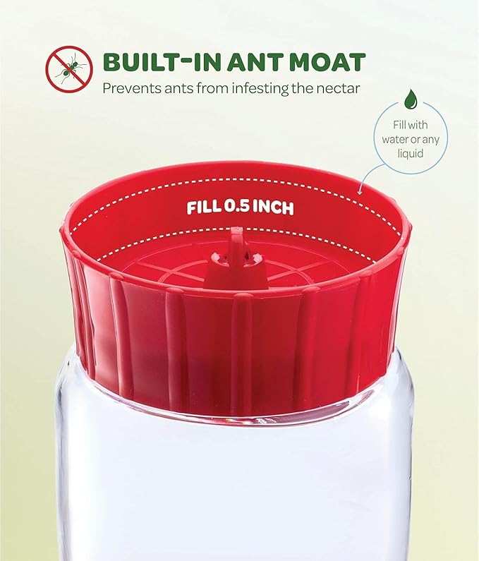 Hummingbird Feeder 20 oz. [2 Pack] Plastic Hummingbird Feeders for Outdoors - with Built-in Ant Guard - Circular Perch with 7 Feeding Ports - Wide Mouth for Easy Filling/2 Part Base for Easy Cleaning