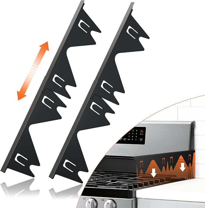 Stainless Steel Stove Gap Covers (2PCS),Stove Gap Filler,Range Trim Kit,Stove Gap Guard for Kitchen Oven Between Stovetop and Counter,Easy Clean Heat Resistant,Adjustable Length 13.8'' to 27.5'',Black